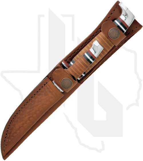 W.R. Case Leather Hunter Two Knife Hunting Set w/ Leather Sheath 00372  - Stacked Leather Handles (M3FINN SS & 316-5 SS)