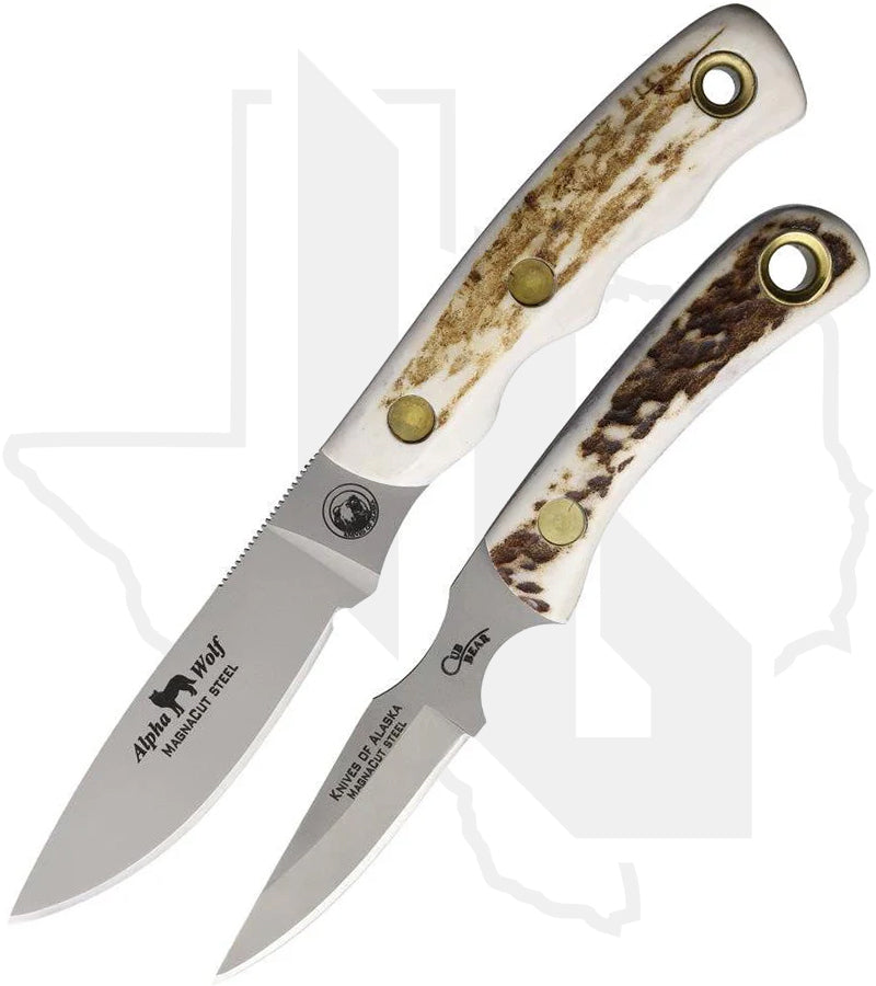 Knives of Alaska Alpha Wolf/Cub Bear Combo 00373FG - Stag