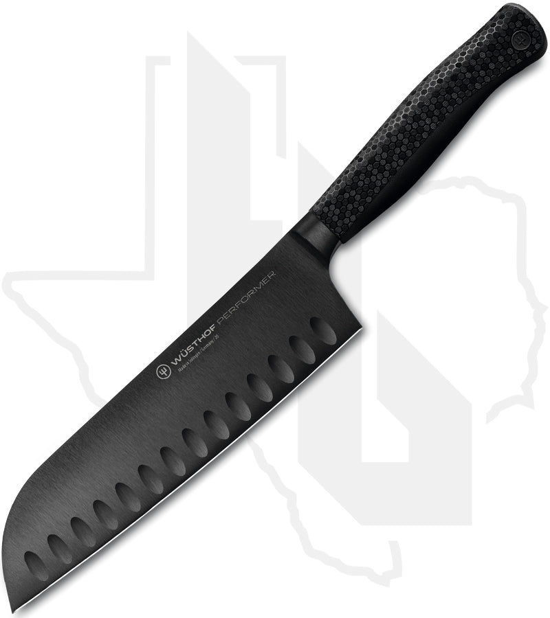 Wusthof Performer 7 in. Santoku 1061231317 - Black Polymer, DLC, Hollow Edge