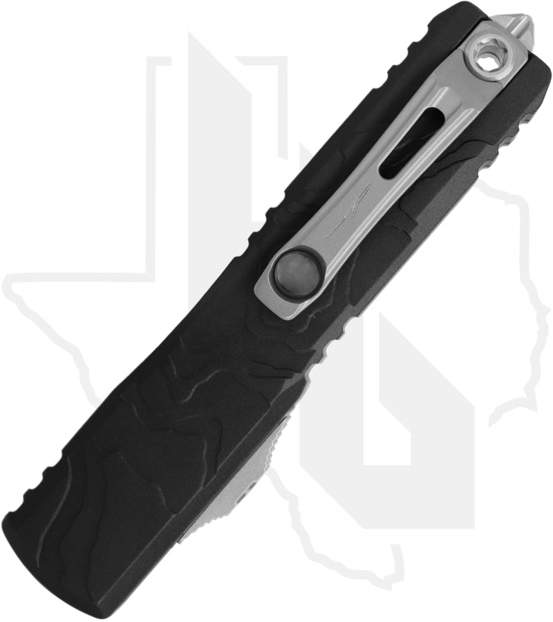 Microtech Signature Series Gen IV Ultratech 11174TP-10S - Interceptor, Stonewashed, Black Topographic Deep Engraved Aluminum