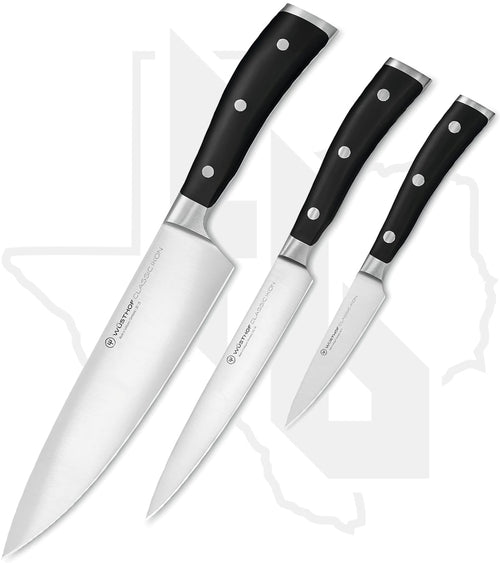 Wusthof Classic Ikon 3 Pc Chef's Knife Set 1120360303 - Black
