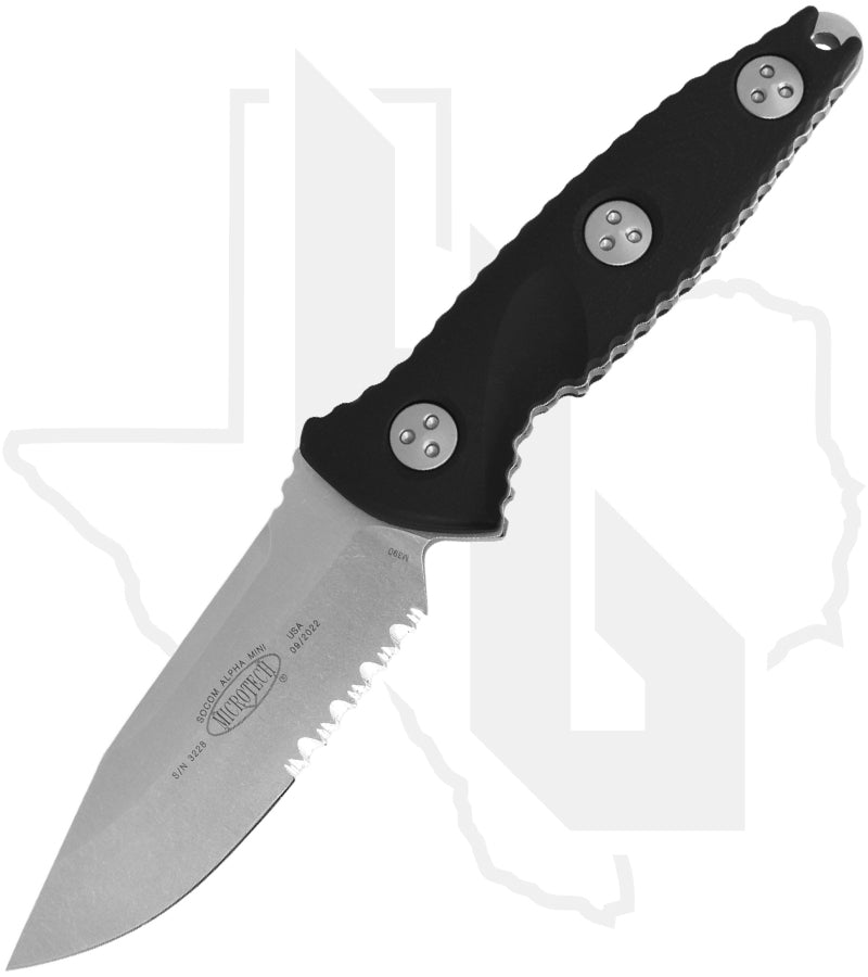 Microtech Socom Alpha Mini 113M-11 - Single Edge, Stonewashed, Black G-10