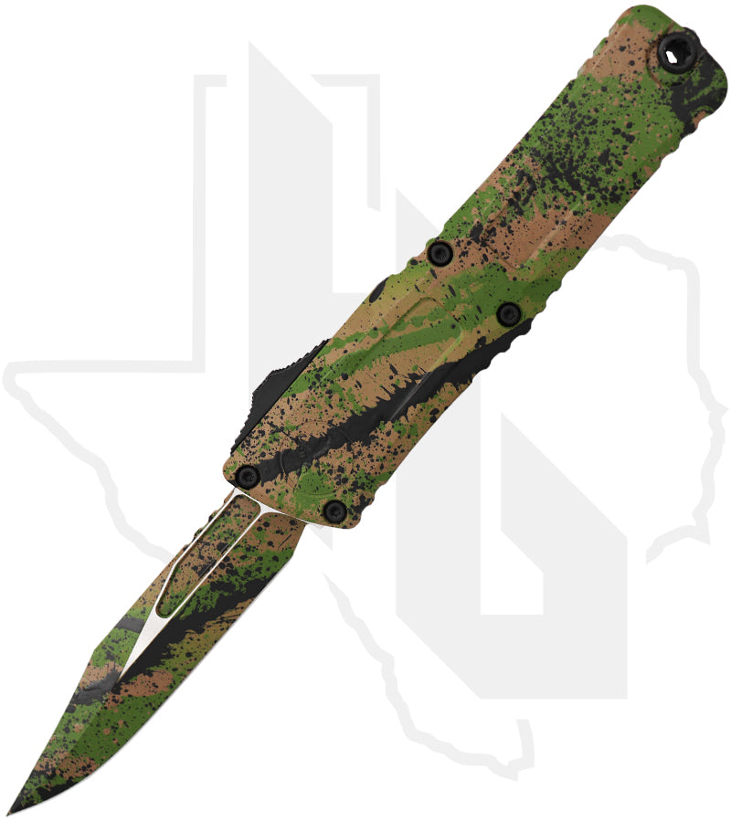 Microtech Signature Series Gen III Combat Troodon 1146-1ODTABKSPLS - Bowie, Green & Tan with Black Splatter