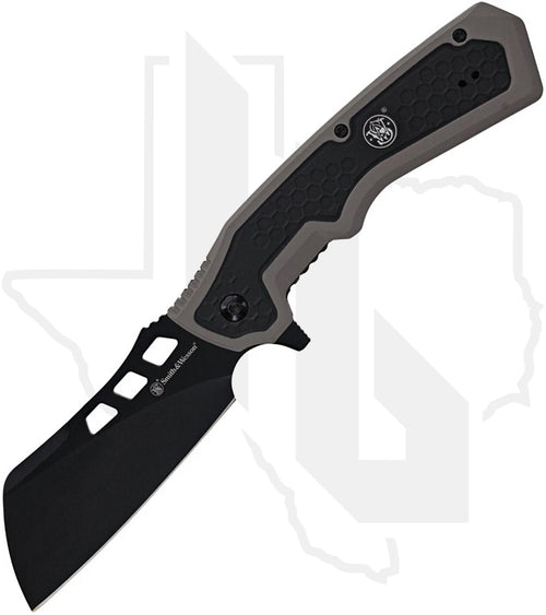 Smith & Wesson Extraction & Evasion Assisted Cleaver 1208414 - Gray/Black Rubberized Aluminum, Black Oxide