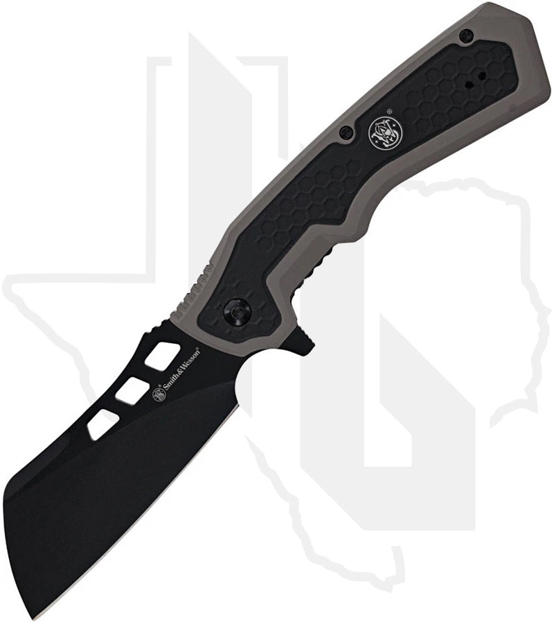 Smith & Wesson Extraction & Evasion Assisted Cleaver 1208414 - Gray/Black Rubberized Aluminum, Black Oxide