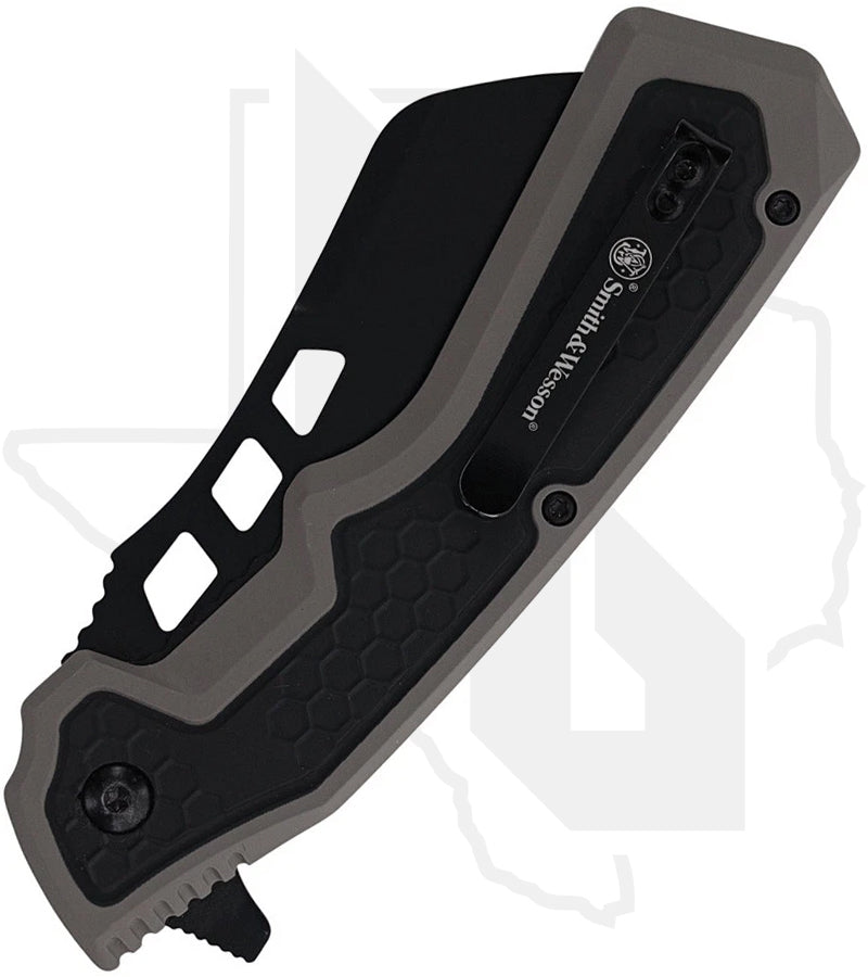 Smith & Wesson Extraction & Evasion Assisted Cleaver 1208414 - Gray/Black Rubberized Aluminum, Black Oxide