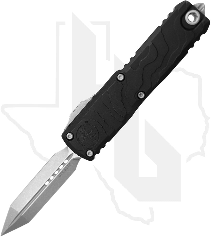 Microtech Gen IV UTX-85 12304TP-10AP - Spartan, Apocalyptic, Black Topographic Deep Engraved Aluminum