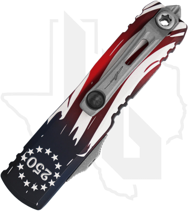 Microtech Signature Series Gen IV UTX-85 12314-10APS-4J250 - Single Edge, Apocalyptic, American Flag Aluminum