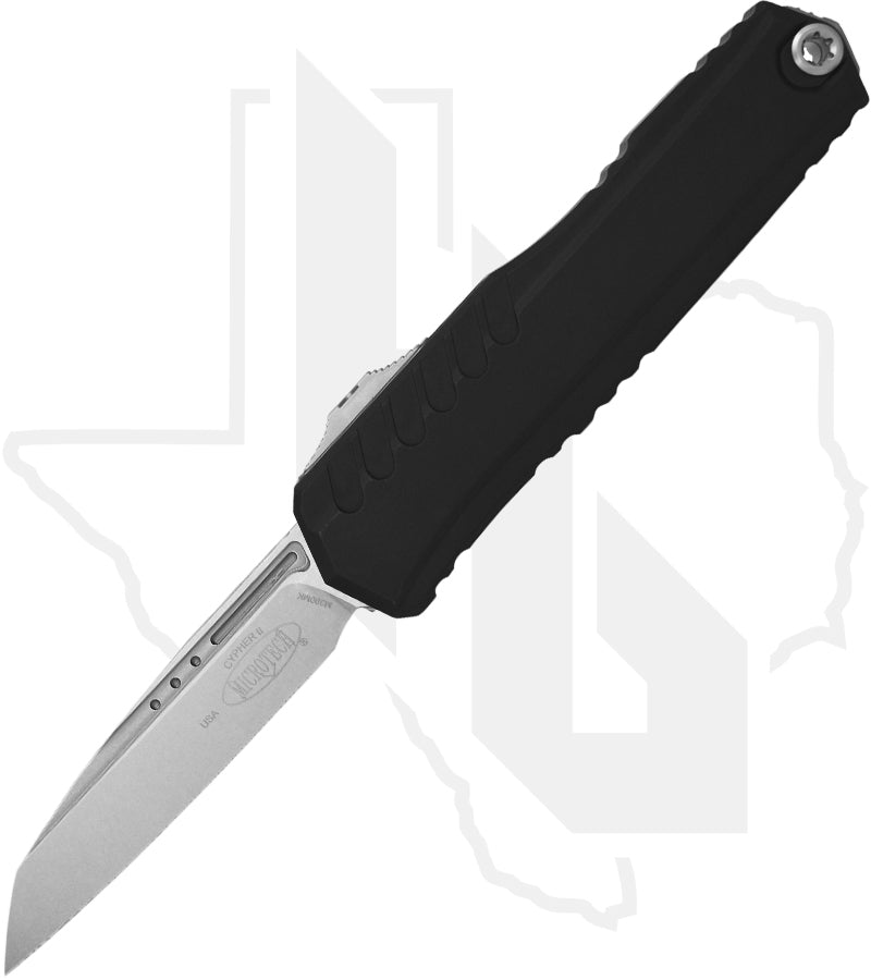 Microtech Cypher II 1241-10 - Single Edge, Stonewashed, Black Aluminum