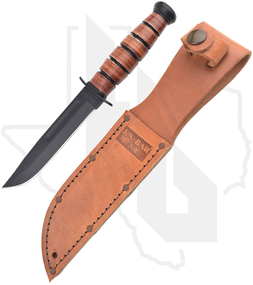 KA-BAR Single Mark Short Utility 1251 - Brown Leather, Straight Edge