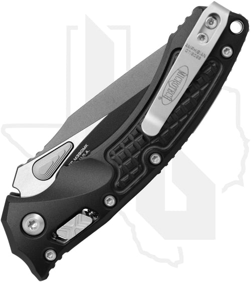 Microtech Amphibian Mini 137MRL-1FR - Single Edge, Black, Frag Pattern Black Aluminum