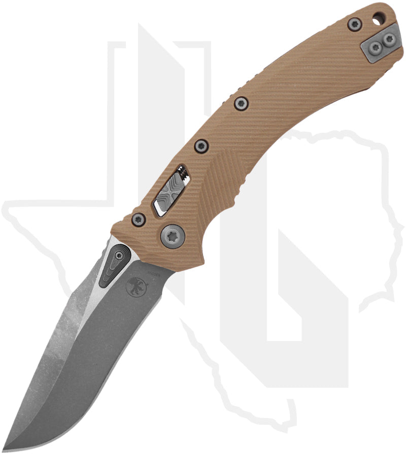 Microtech Amphibian 137RL-10APFLGTTA - Single Edge, Apocalyptic, Fluted Tan G-10