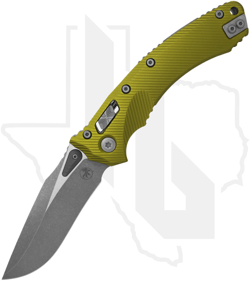 Microtech Amphibian 137RL-10APFLOD - Single Edge, Apocalyptic, Fluted OD Green Aluminum