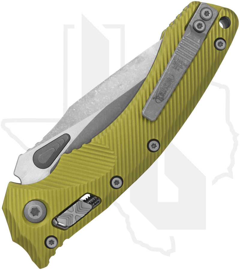 Microtech Amphibian 137RL-10APFLOD - Single Edge, Apocalyptic, Fluted OD Green Aluminum