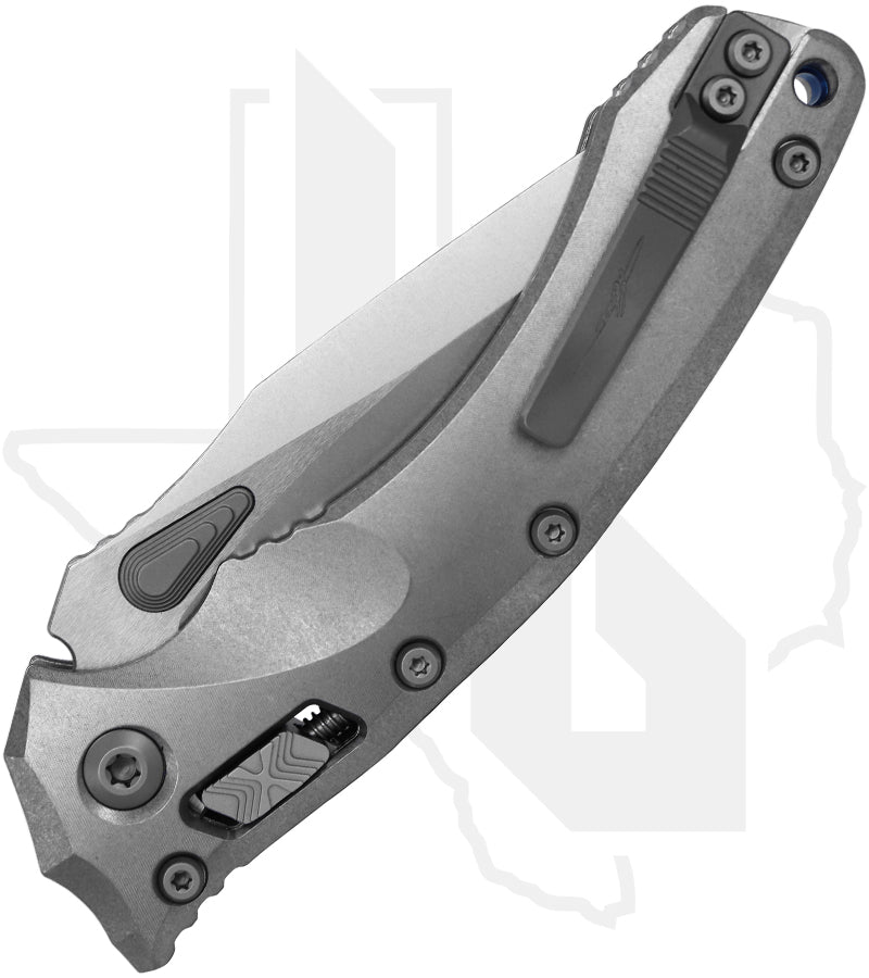 Microtech Marfione Select Amphibian 137RL-10MS2 - Stonewash Finish, Stonewash Slab Side Titanium, Blue Accents, Double Vapor Blast