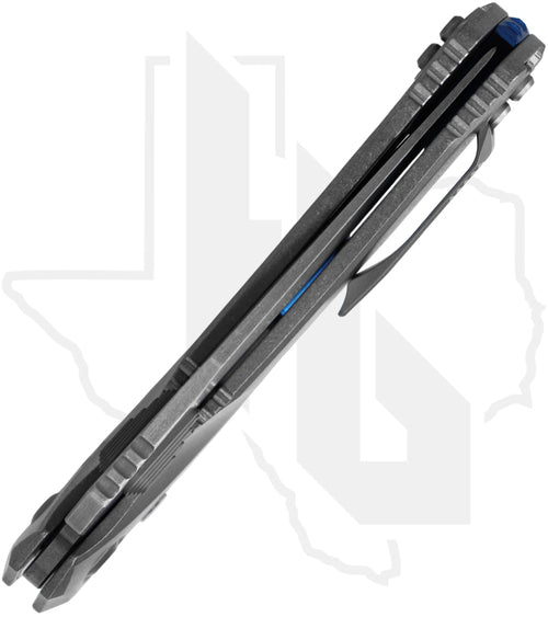 Microtech Marfione Select Amphibian 137RL-10MS2 - Stonewash Finish, Stonewash Slab Side Titanium, Blue Accents, Double Vapor Blast