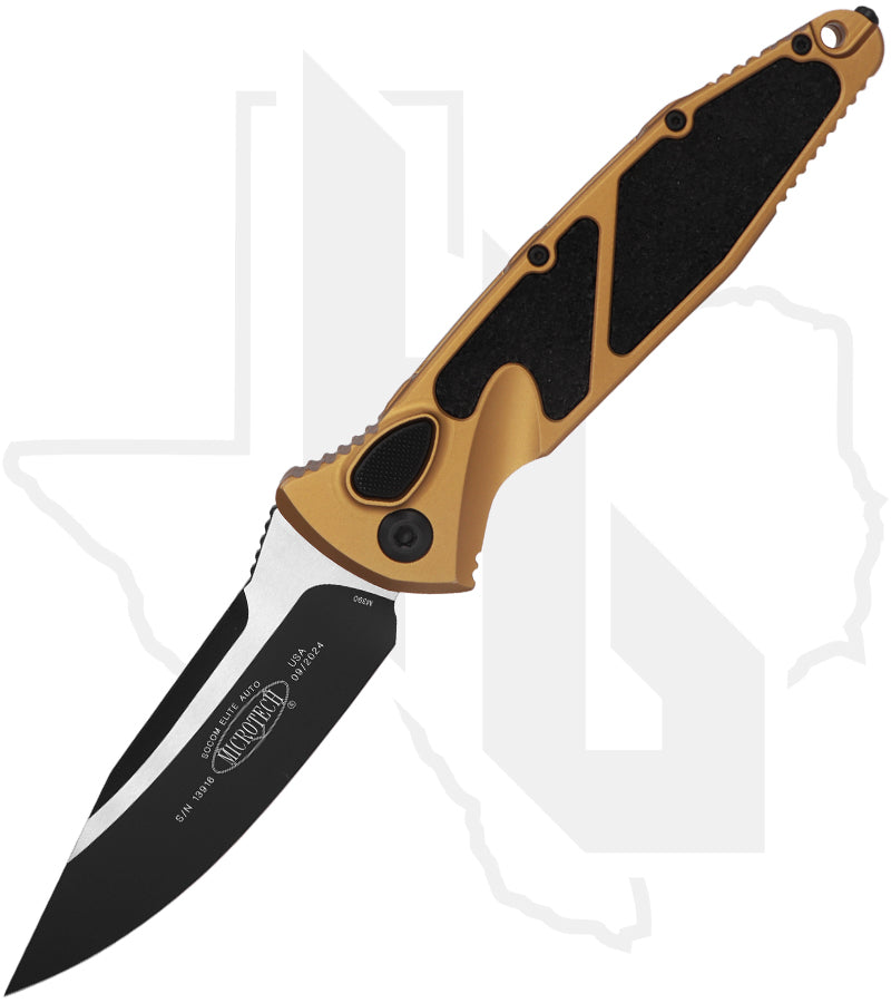 Microtech Socom Elite Auto 160A-1TA - Single Edge, Tan, Black