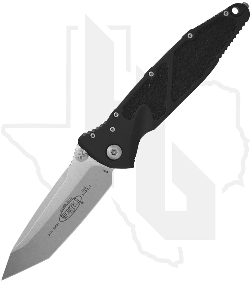 Microtech Socom Elite 161-10 - Tanto Edge, Stonewashed, Black Aluminum