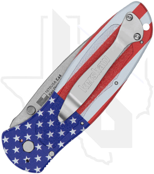 Kershaw Blur Ken Onion 1670USA - USA Flag Aluminum, Stonewashed