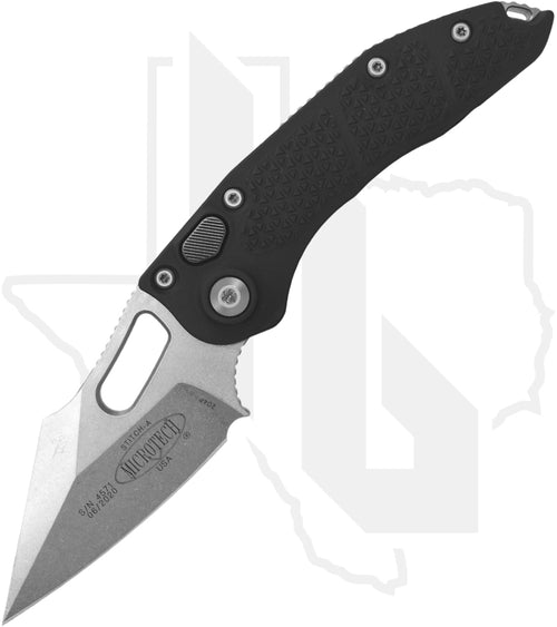 Microtech Stitch 169-10 - Single Edge, Stonewashed, Black Aluminum