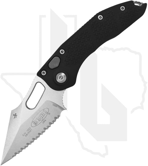 Microtech Stitch 169-12 - Single Edge, Stonewashed, Black Aluminum