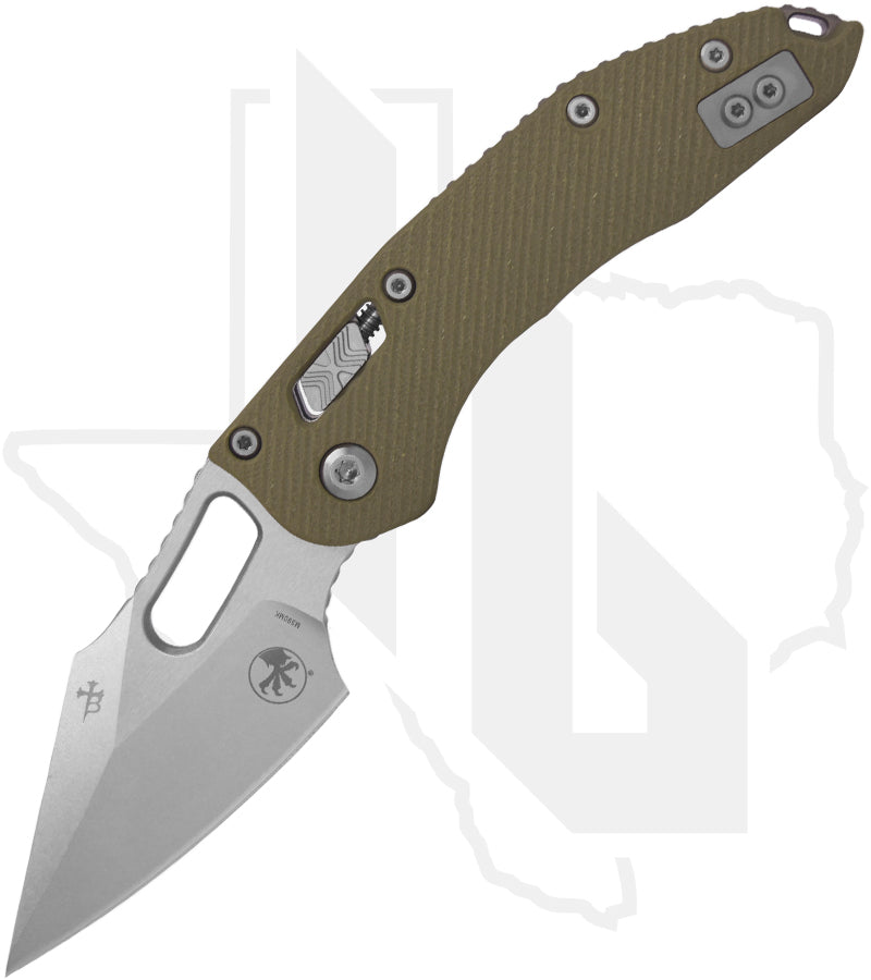 Microtech Stitch 169RL-10FLGTOD - Single Edge, Stonewashed, Fluted OD Green G-10