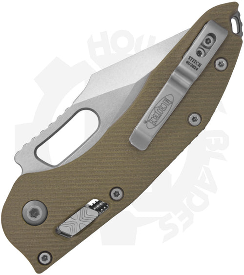 Microtech Stitch 169RL-10FLGTOD - Single Edge, Stonewash, G-10, Fluted, OD Green