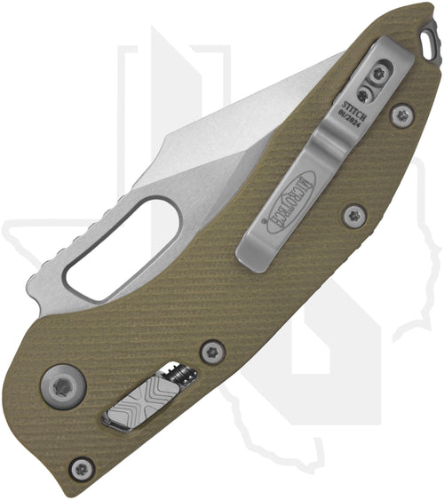 Microtech Stitch 169RL-10FLGTOD - Single Edge, Stonewashed, Fluted OD Green G-10