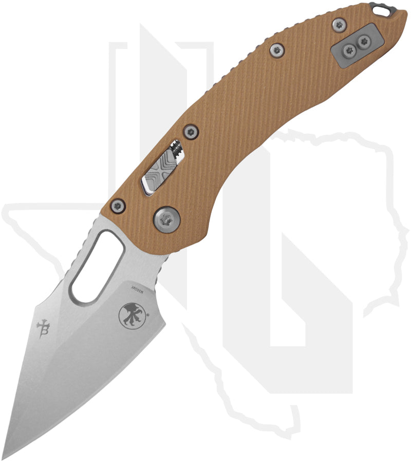 Microtech Stitch 169RL-10FLGTTA - Single Edge, Stonewashed, Fluted Tan G-10