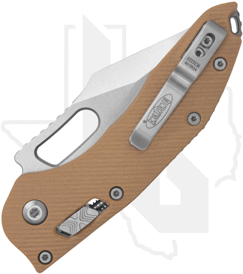Microtech Stitch 169RL-10FLGTTA - Single Edge, Stonewashed, Fluted Tan G-10