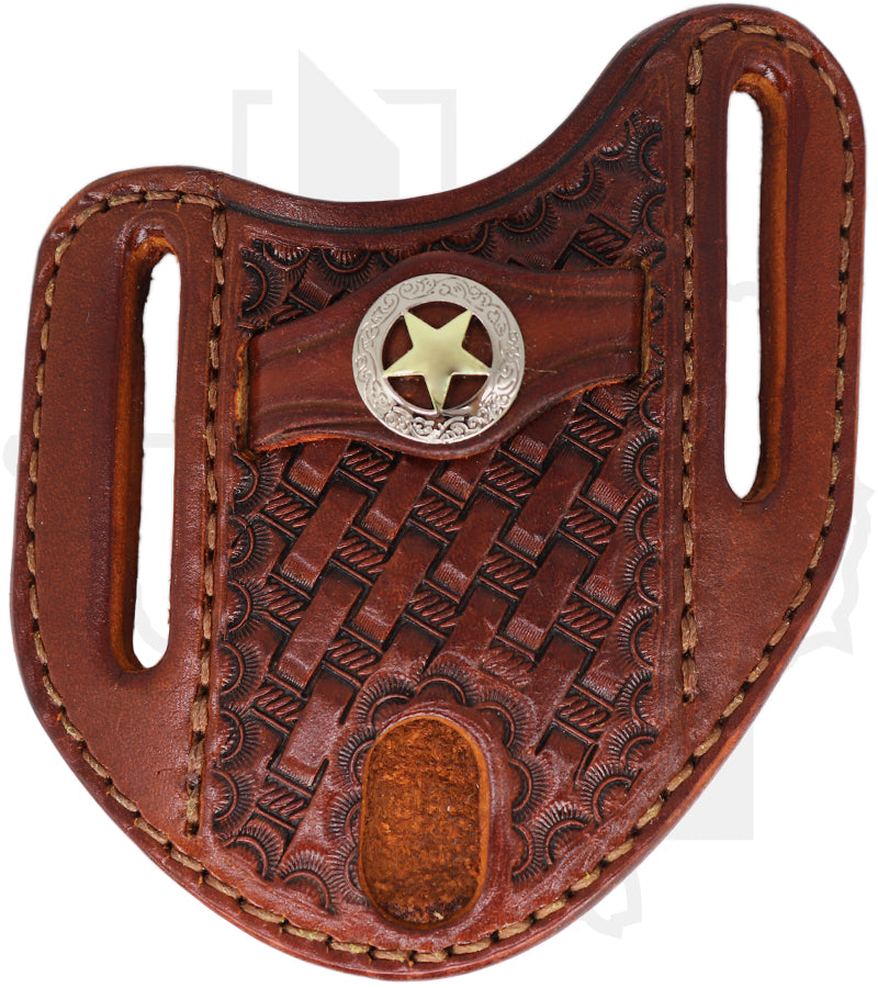 A & M Leather #17 Trapper Sheath 17-LB-BW - Brown, Vertical, Basket Weave