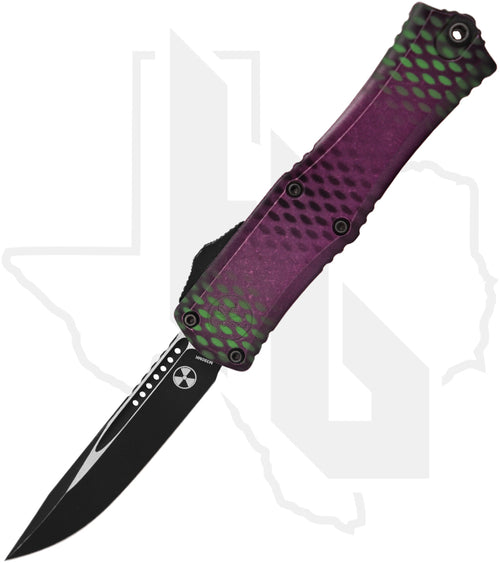 Microtech Signature Series Hera II Mini 1703M-1PUX51S - Single Edge, Black Blade, Purple/Green Cerakote