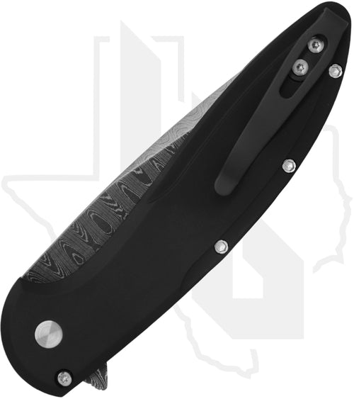 Pro-Tech Custom Cambria 2025-CAMBRIA-CUSTOM-005 - Black Aluminum, Maple Burl Inlay, Ladder Damascus, Mosaic Pin Button