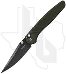 Pro-Tech Custom Peace Neighbor Avalon 2026-AVALON-CUSTOM-003 - Green Knurled Aluminum, Boomerang Damascus, White Pearl Button