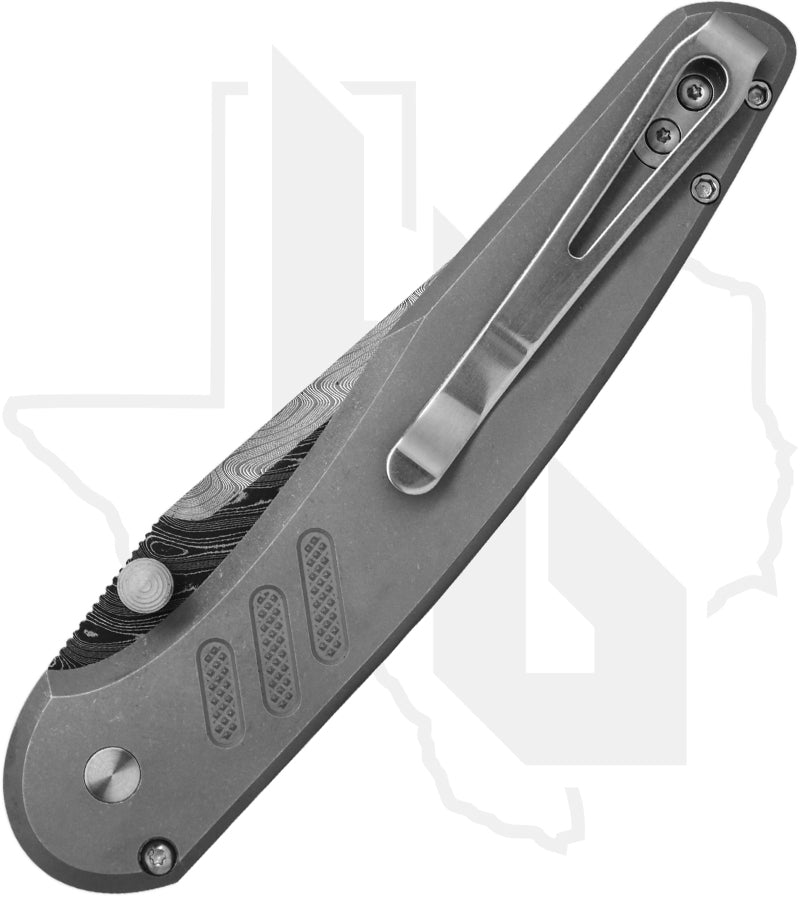 Pro-Tech Custom Peace Neighbor Avalon 2026-AVALON-CUSTOM-005 - Knurled Stainless Steel, Boomerang Damascus, Black Lip Pearl Button