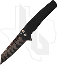 Pro-Tech Custom Malibu 2026-MALIBU-CUSTOM-004 - Black Dragon Scale Aluminum, Coppermai Ripple Damascus, Mosaic Pin Button
