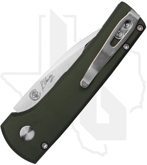 Pro-Tech Chaves Scapegoat Compact 2026-SCAPEGOAT-COMPACT-CUSTOM-003 - Green Aluminum, Mirror Polished, Black Lip Pearl Button