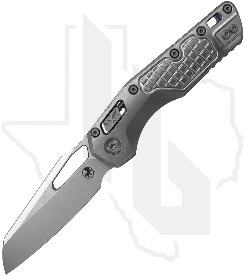 Microtech Marfione Select MSI 210-10FRMS2 - Stonewash Finish, Stonewash Frag Titanium, Blue Accents, Double Vapor Blast