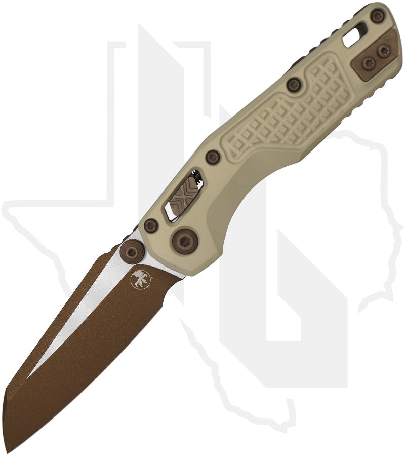 Microtech MSI Mini 210M-1FRCG-C19Z23 - Single Edge, Burnt Bronze, Frag Pattern Champagne Gold Aluminum