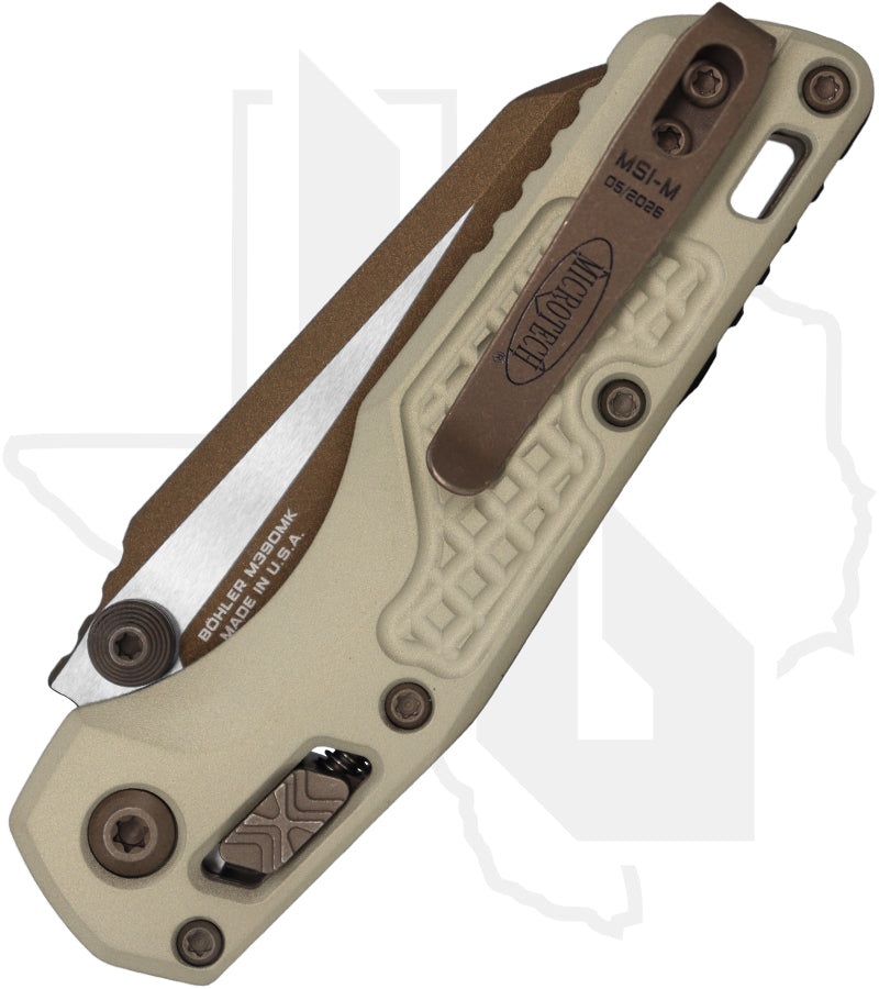 Microtech MSI Mini 210M-1FRCG-C19Z23 - Single Edge, Burnt Bronze, Frag Pattern Champagne Gold Aluminum