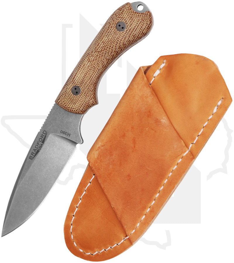 Bradford Knives Guardian 3.2 3.2FE-104-M390 - Natural Micarta, Stonewashed, False Edge Grind