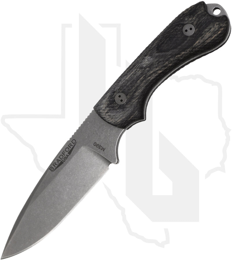Bradford Knives Guardian 3.2 3.2FE-136-M390 - Black Charcoal Liberty Wood, Stonewashed, False Edge Grind