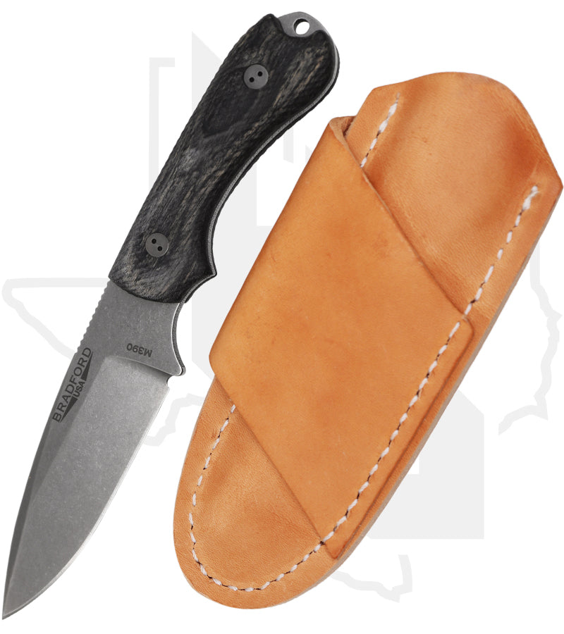 Bradford Knives Guardian 3.2 3.2FE-136-M390 - Black Charcoal Liberty Wood, Stonewashed, False Edge Grind