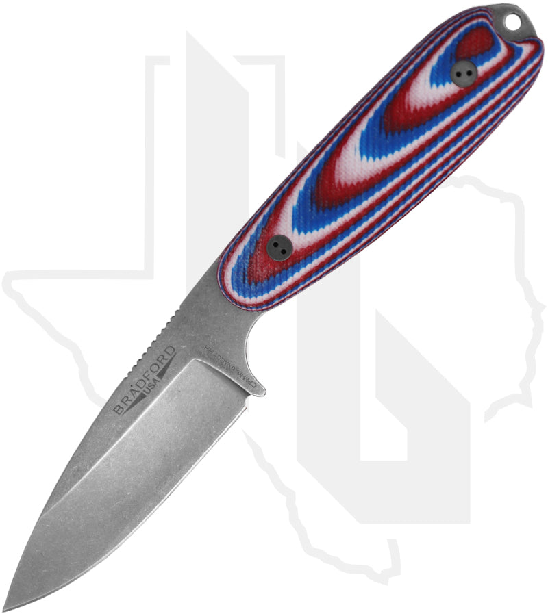 Bradford Knives 3D Guardian 3.5 3.5S-125-MCHH - Red/White/Blue G-10, Stonewashed, Sabre Grind