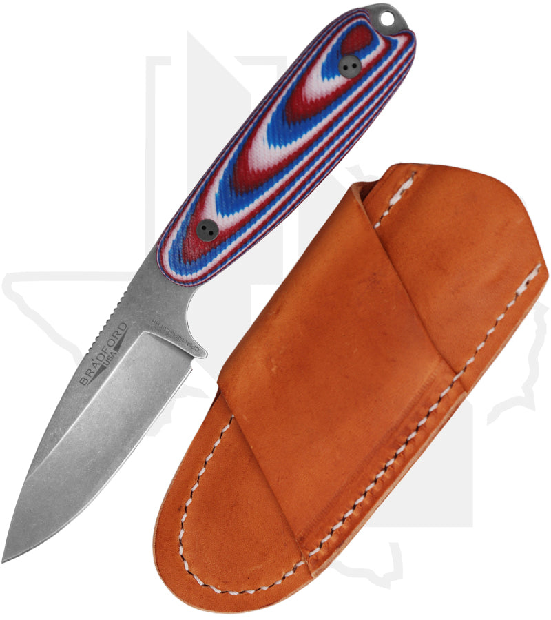 Bradford Knives 3D Guardian 3.5 3.5S-125-MCHH - Red/White/Blue G-10, Stonewashed, Sabre Grind