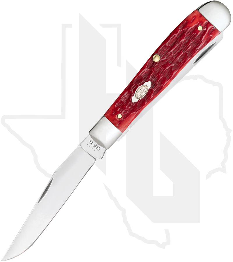 W.R. Case Trapper w/ Clip 31957 - Dark Red Bone, Peach Seed Jig (6254C CS)