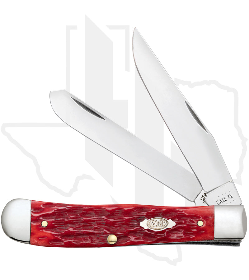 W.R. Case Trapper w/ Clip 31957 - Dark Red Bone, Peach Seed Jig (6254C CS)