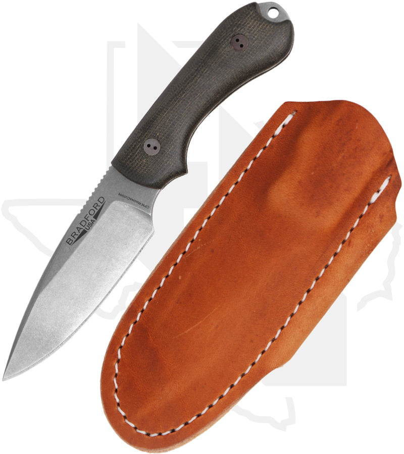 Bradford Knives 3D Guardian 3 3FE-102-MCHH - OD Green Micarta, Stonewashed, False Edge Grind