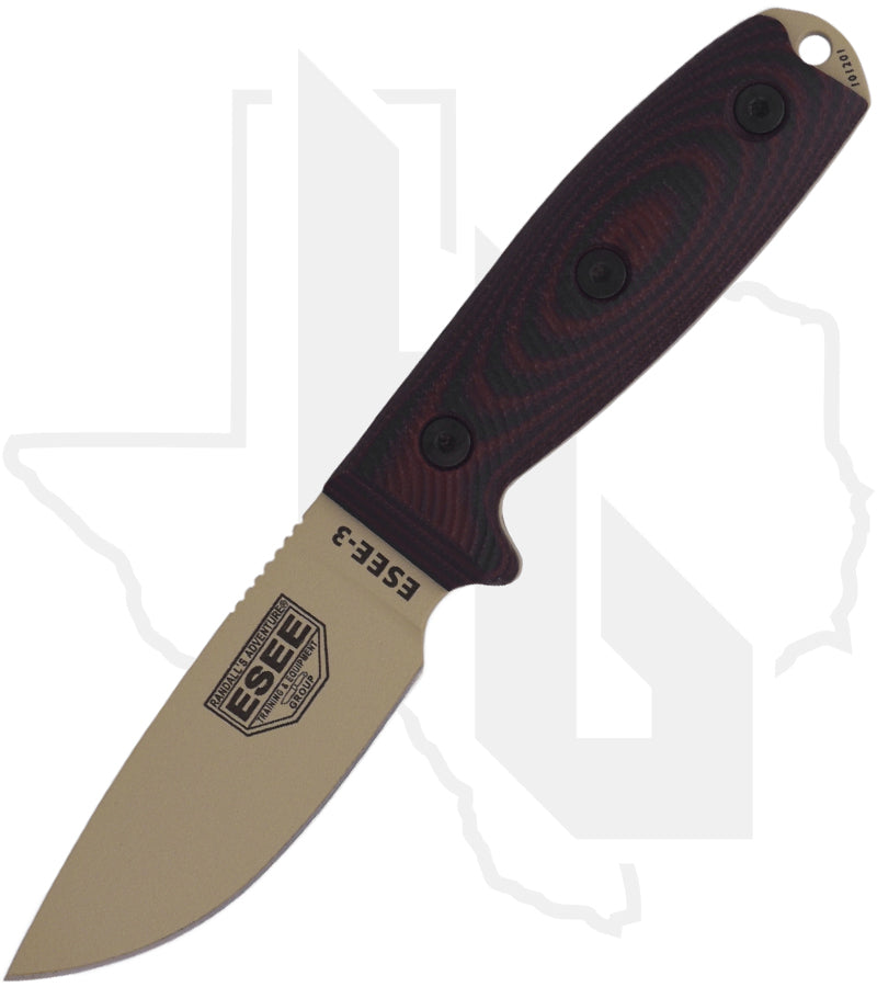 ESEE Knives ESEE-3 3PMDT-004 - Red/Black G-10, Desert Tan Powder Coat