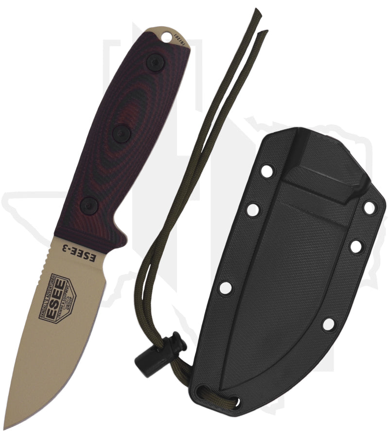 ESEE Knives ESEE-3 3PMDT-004 - Red/Black G-10, Desert Tan Powder Coat